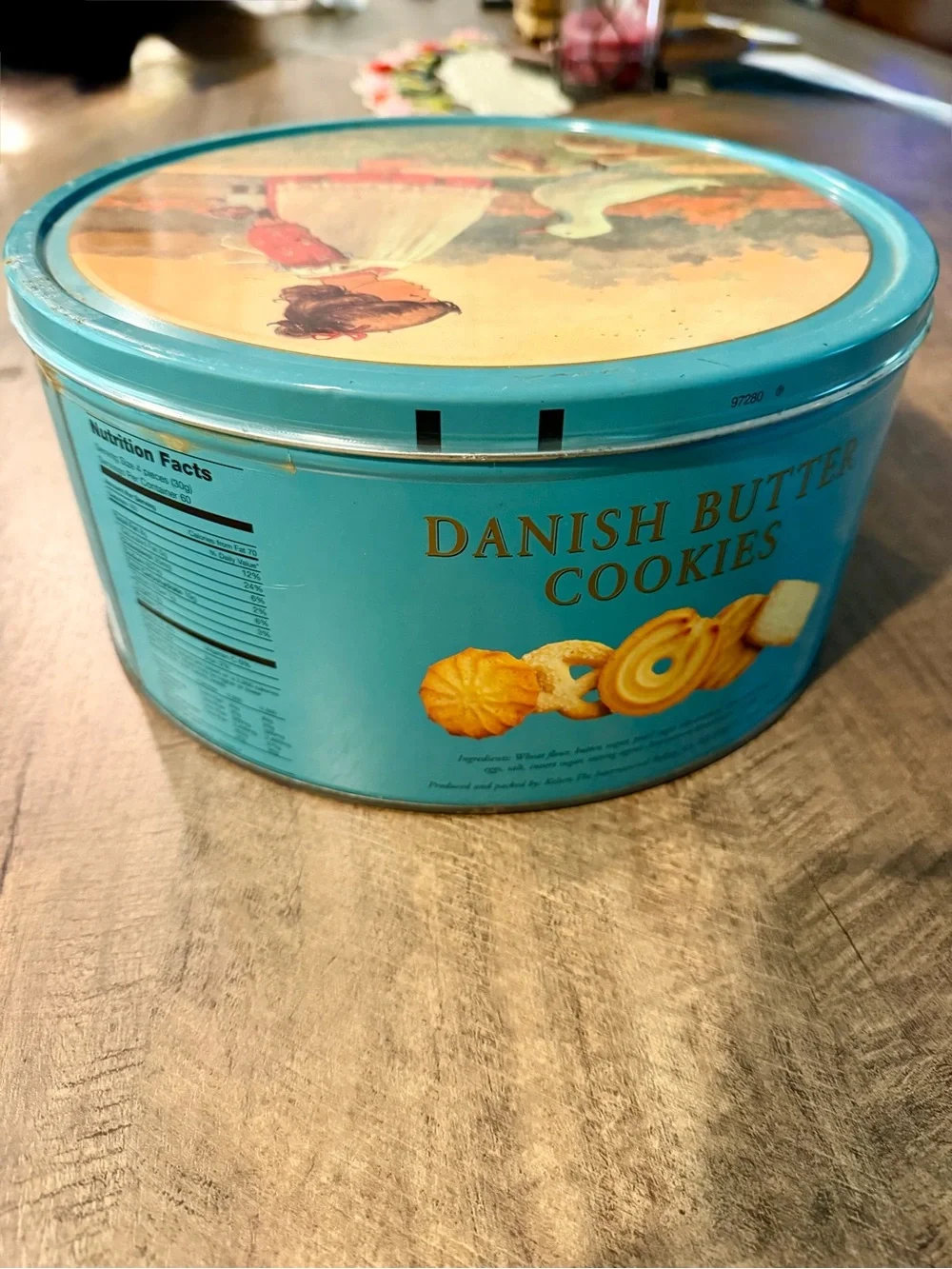 Vintage Style Danish Butter Cookie Tin Girl Geese